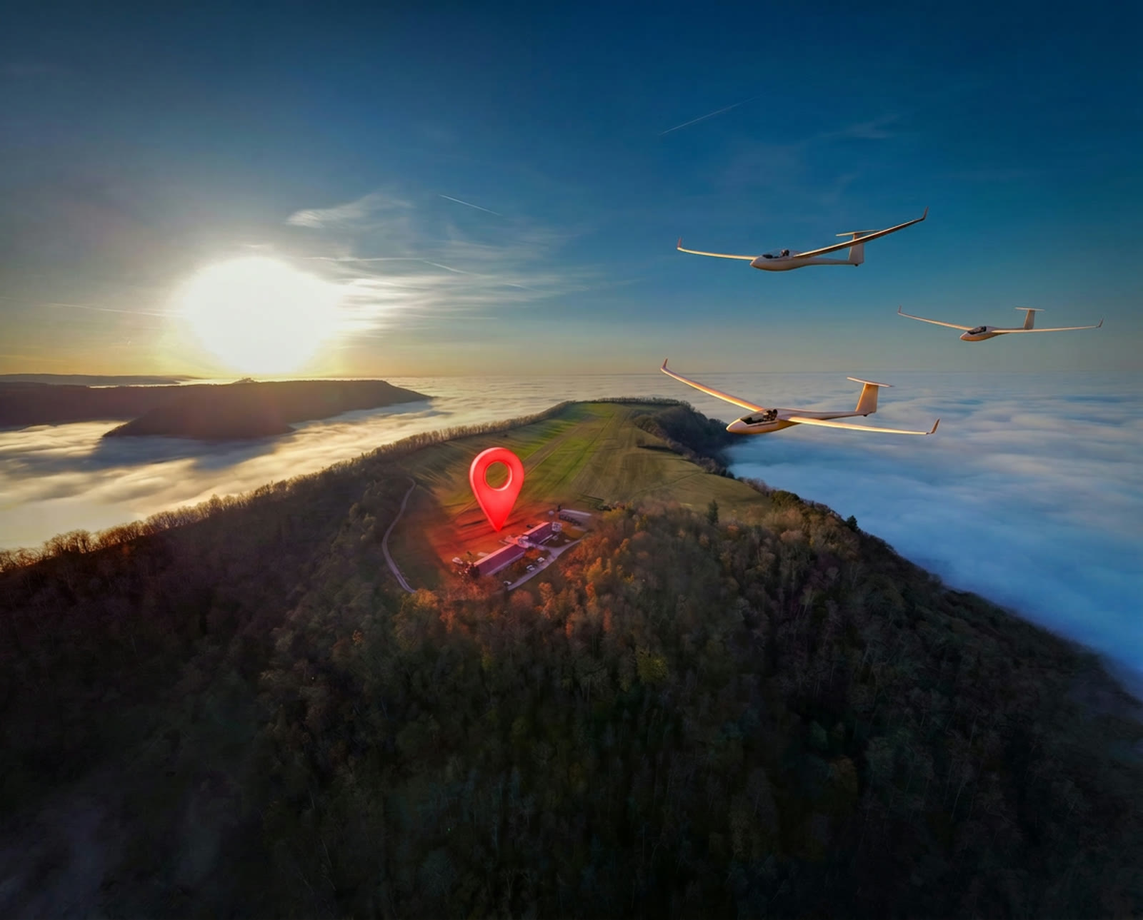 Segelflugzeuge im Landeanflug auf den Farrenberg bei Mössingen
